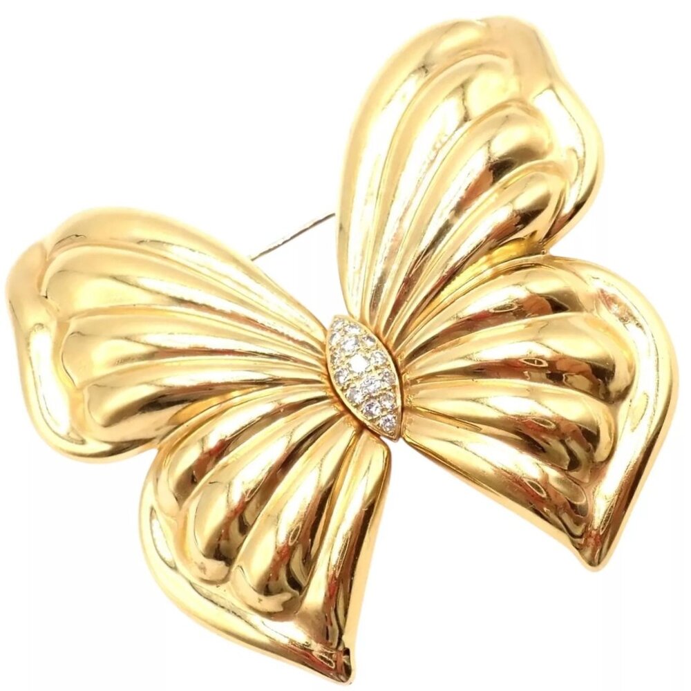 Authentic! Van Cleef & Arpels 18k Yellow Gold Extra Large Butterfly Pin Brooch